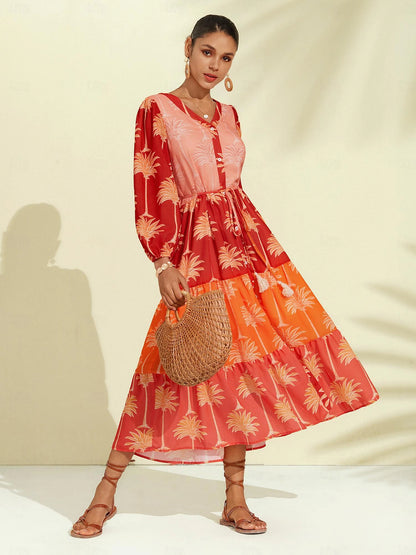 Floral Tassel Fringe V Neck Midi Dress