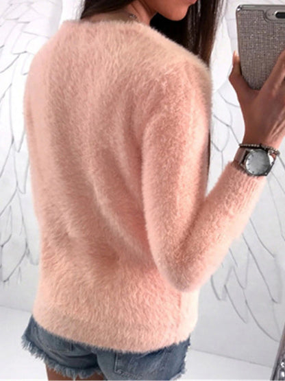 Women's Pullover Sweater Jumper Crew Neck Ribbed Knit Acrylic Beads Fall Winter Regular Outdoor Daily Going out Stylish Casual Soft Long Sleeve Solid Color Black White Pink XS S M