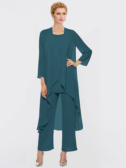 Jumpsuit / Pantsuit Mother of the Bride Dress Plus Size Elegant Bateau Neck Floor Length Chiffon Sleeveless Wrap Included with Solid Color 2023 - LuckyFash™