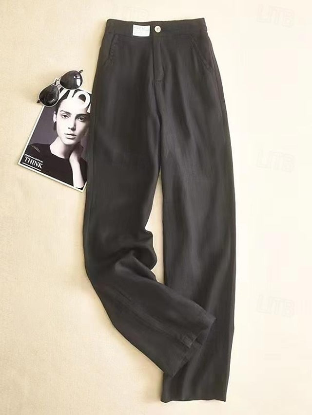 Women's Pants Trousers Cotton And Linen Plain Black White Fashion Full Length Casual Daily Spring &  Fall