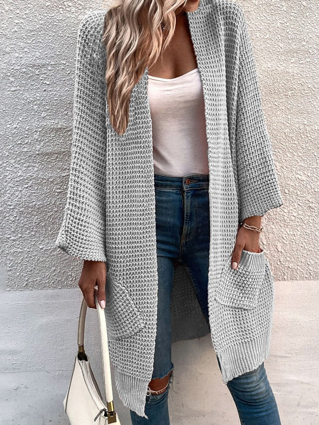 Women's Cardigan Sweater Jumper Chunky Knit Tunic Pocket Knitted Pure Color Open Front Stylish Casual Holiday Going out Winter Fall Green Pink S M L / Long Sleeve / Regular Fit