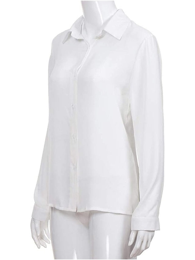 Women's Blouse Shirt Plain Shirt Collar Business Basic Elegant Tops Blue Yellow Gray - LuckyFash™