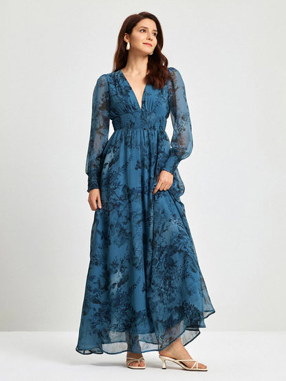 Floral Chiffon Elegant Maxi Wedding Guest Dress