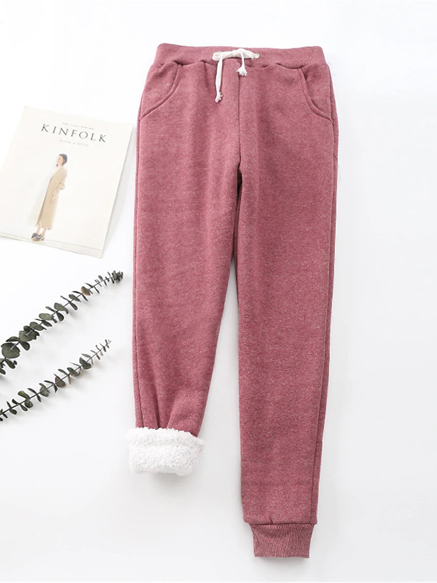 Women's Fleece Pants Cotton Solid Color claret Light Gray Fashion High Waist Full Length Street Daily Fall Winter