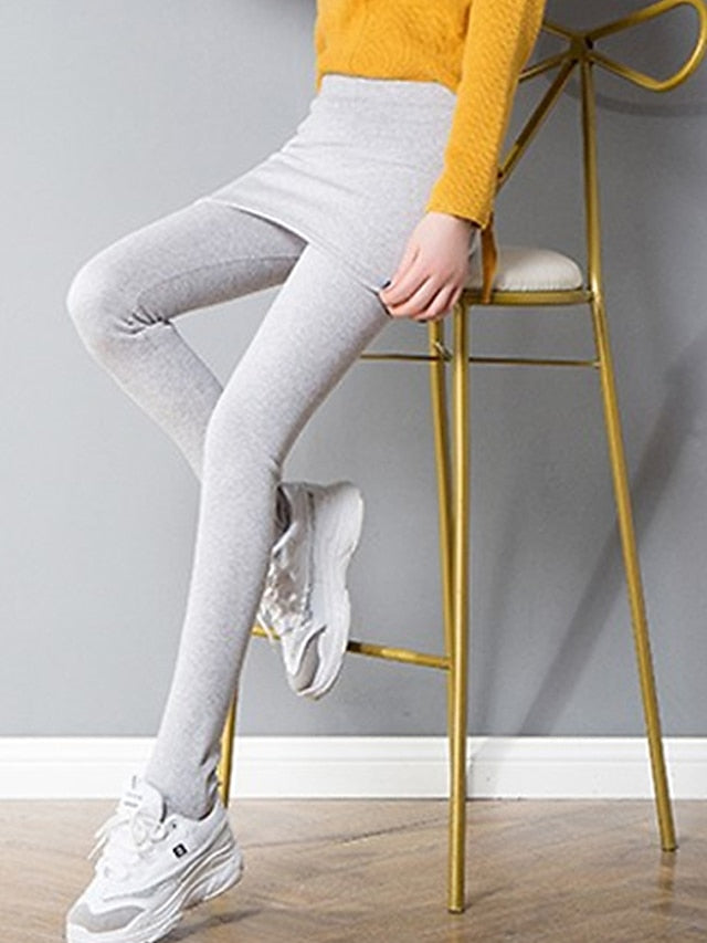 Women's Leggings Cotton Plain Light Gray Dark-Gray Fashion High Waist Full Length Outdoor Street Fall Winter