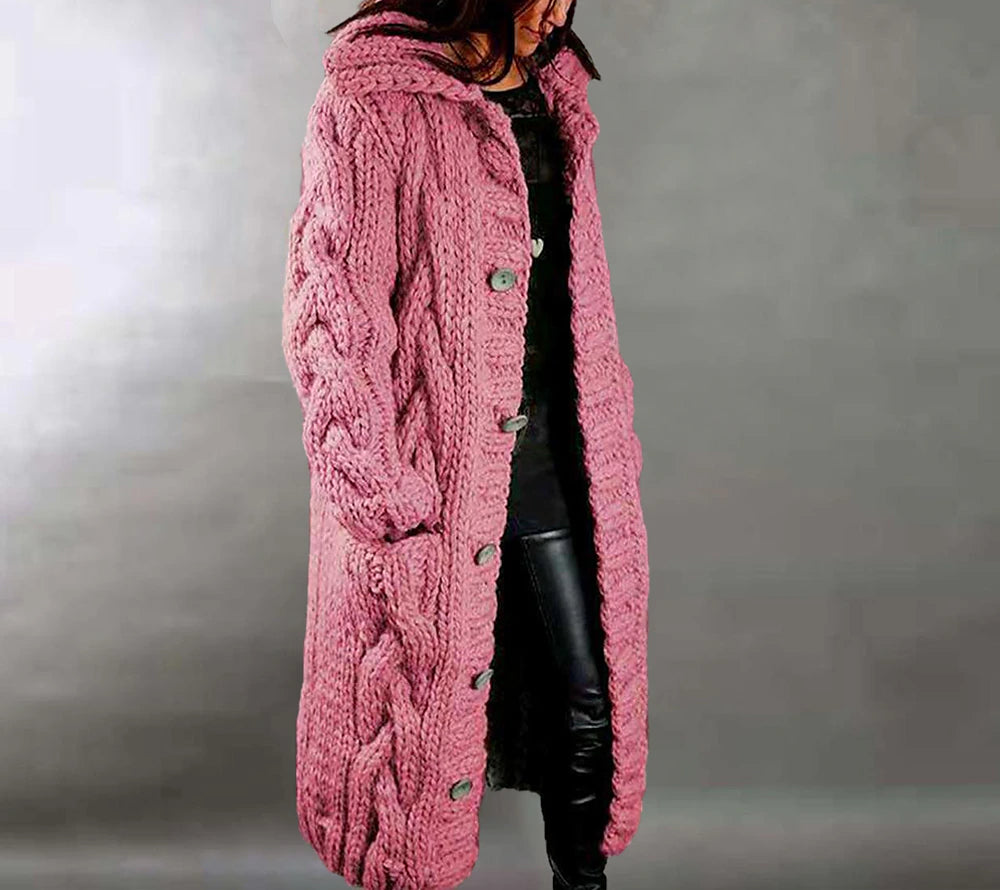 Women's Cardigan Sweater Jumper Cable Chunky Knit  Solid Color Open Front Stylish Soft Daily Going out Winter Fall Reddish brown Blue S M L / Long Sleeve / Regular Fit