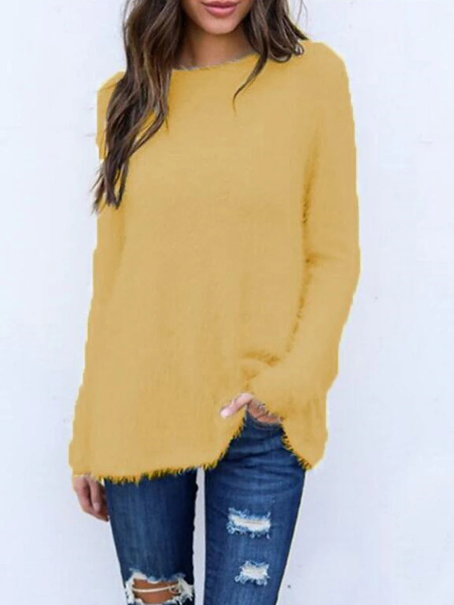 Women's Pullover Sweater Jumper Crew Neck Ribbed Knit Cotton Oversized Fall Winter Regular Outdoor Daily Holiday Stylish Casual Soft Long Sleeve Solid Color Black White Yellow S M L