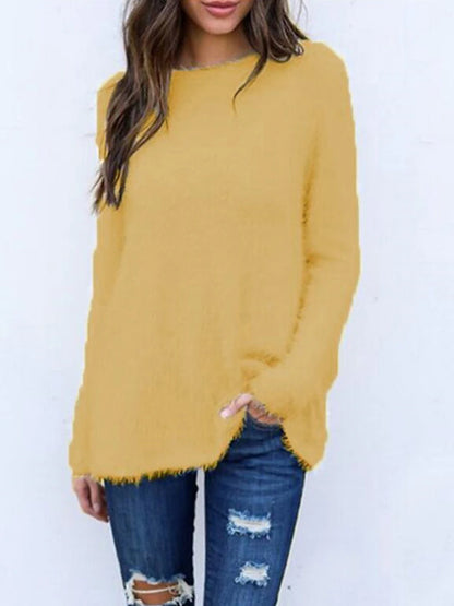 Women's Pullover Sweater Jumper Crew Neck Ribbed Knit Cotton Oversized Fall Winter Regular Outdoor Daily Holiday Stylish Casual Soft Long Sleeve Solid Color Black White Yellow S M L