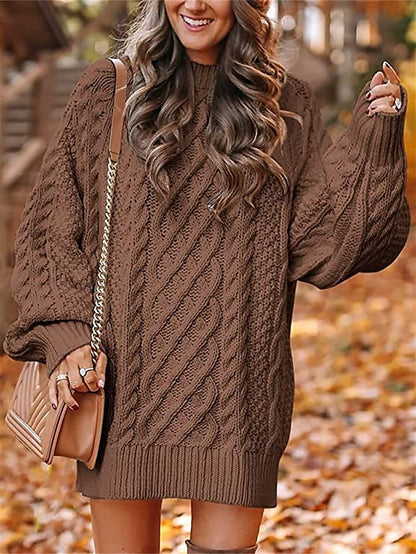 Women's Pullover Sweater Jumper Crew Neck Cable Knit Acrylic Oversized Fall Winter Regular Outdoor Daily Going out Stylish Casual Soft Long Sleeve Solid Color Black White Pink S M L