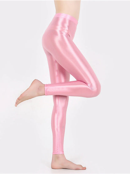 Women's Leggings Faux Leather Plain claret Robin's Egg Blue Active High Waist Ankle-Length Outdoor Yoga Fall Winter