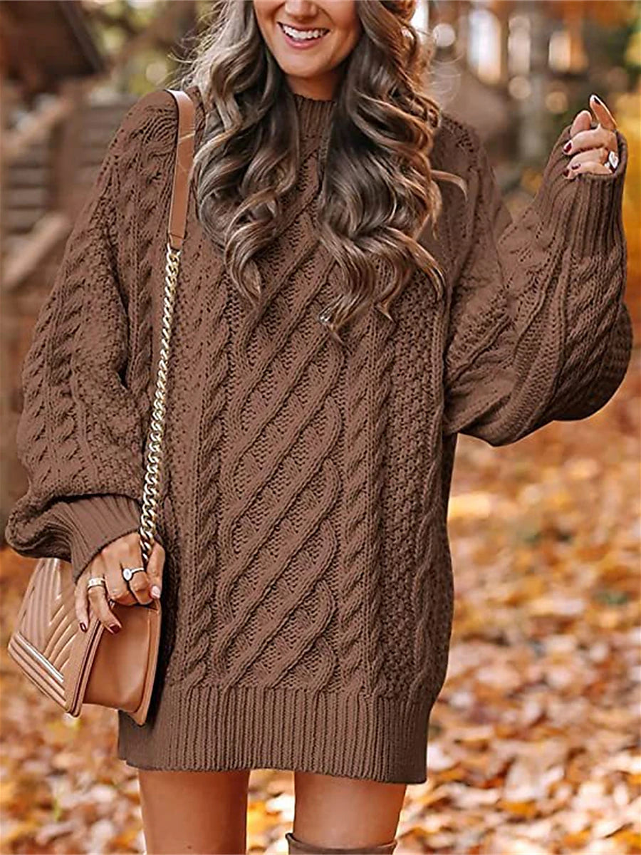 Women's Pullover Sweater Jumper Crew Neck Cable Knit Acrylic Oversized Fall Winter Regular Outdoor Daily Going out Stylish Casual Soft Long Sleeve Solid Color Black White Pink S M L