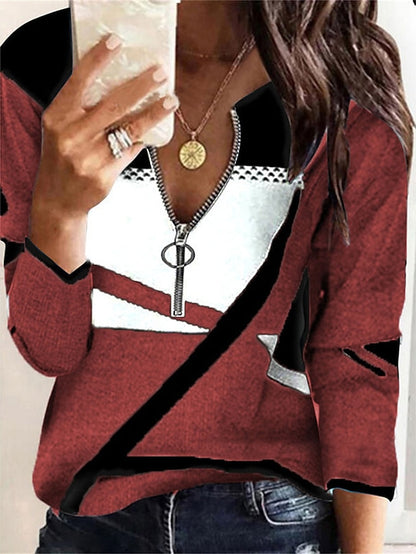 Women's Pullover Jumper Crochet Knit Zipper Geometric V Neck Stylish Casual Outdoor Daily Spring Fall Black White S M L