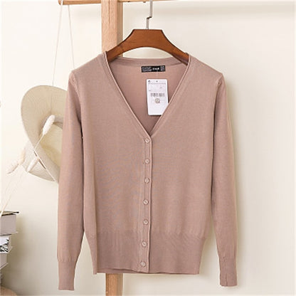Women's Cardigan Sweater V Neck Knit Cotton Button Knitted Thin Summer Spring Outdoor Work Daily Stylish Casual Soft Long Sleeve Pure Color Yellow Wine Camel M L XL