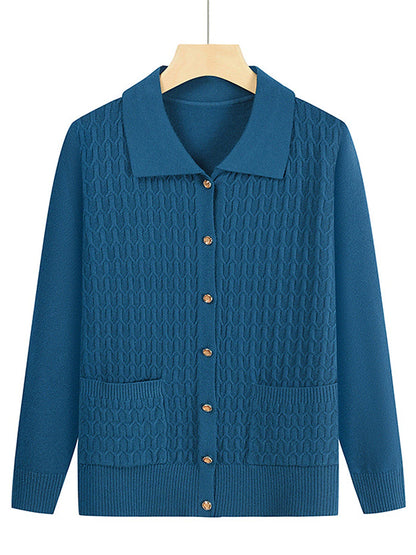 Women's Cardigan Shirt Collar Cable Knit Polyester Button Pocket Knitted Fall Winter Regular Outdoor Christmas New Year Fashion Casual Soft Long Sleeve Floral Red Purple Fuchsia XL 2XL 3XL