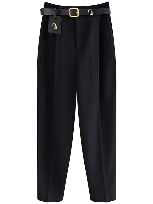 Women's Dress Pants Spandex Plain Black Khaki Fashion High Waist Ankle-Length Street Daily Fall Winter