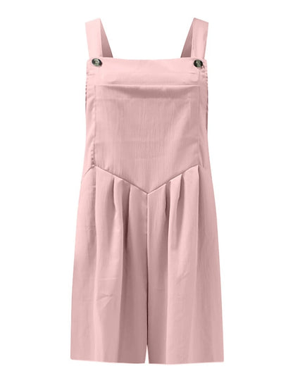 Jumpsuits for Women Summer Overall Pocket Solid Color Square Neck Basic Daily Vacation Regular Fit Sleeveless Black Yellow Pink S M L - LuckyFash™