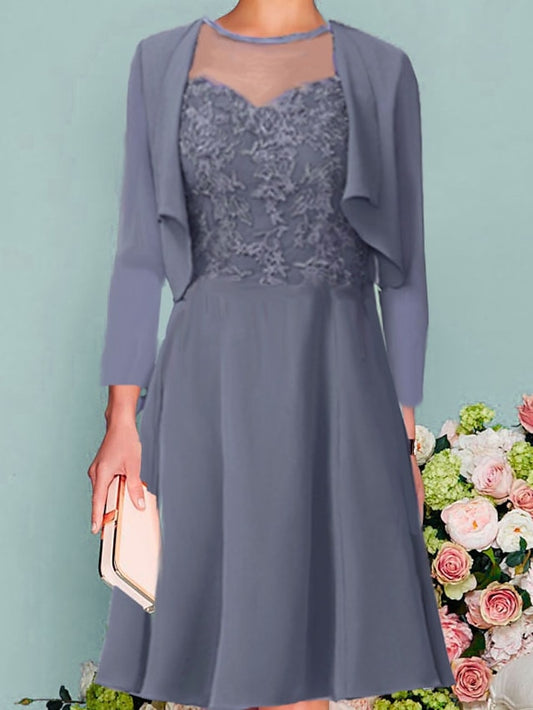 Women's Dress - Dress Set Two Piece Dress A Line Dress Midi Dress Dusty Blue 3/4 Length Sleeve Floral Ruched Spring Fall Autumn Crew Neck Fashion 2023 S M L XL XXL 3XL