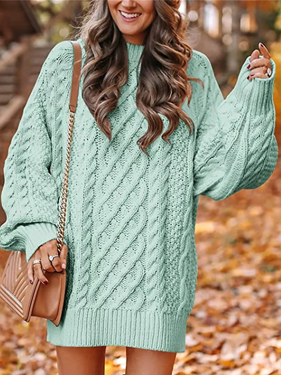 Women's Pullover Sweater Jumper Crew Neck Cable Knit Acrylic Oversized Fall Winter Regular Outdoor Daily Going out Stylish Casual Soft Long Sleeve Solid Color Black White Pink S M L