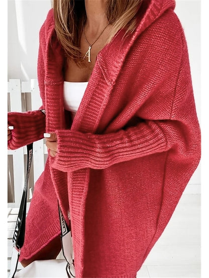 Women's Cardigan Hooded Solid Color Stylish Basic Casual Long Sleeve Loose Sweater Cardigans Hooded Open Front Fall Winter Denim Purple / Holiday / Going out