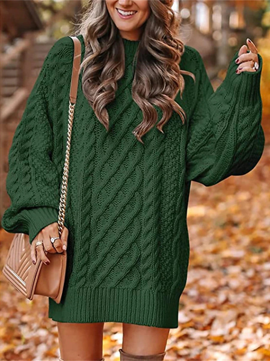 Women's Pullover Sweater Jumper Crew Neck Cable Knit Acrylic Oversized Fall Winter Regular Outdoor Daily Going out Stylish Casual Soft Long Sleeve Solid Color Black White Pink S M L