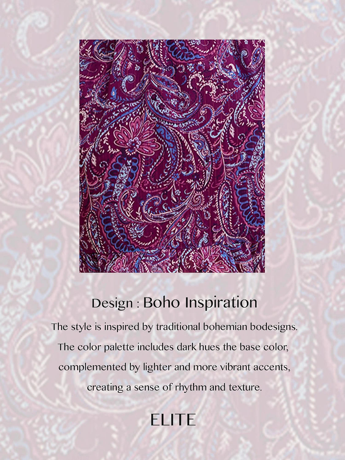 Women's Paisley Metallic Crinkle Chiffon Elastic Waist Midi Dress