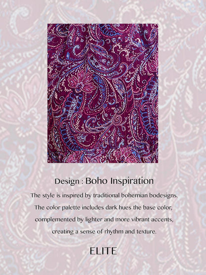 Women's Paisley Metallic Crinkle Chiffon Elastic Waist Midi Dress