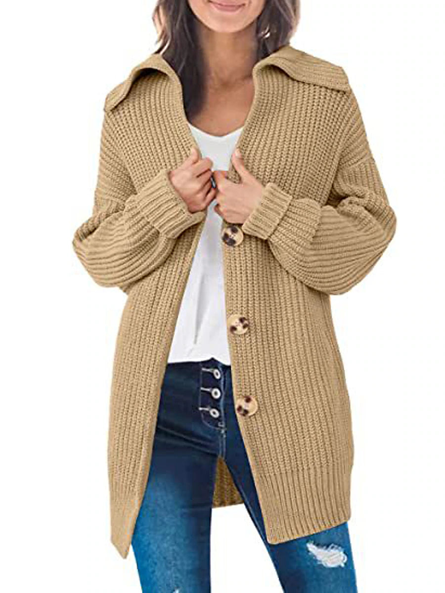 Women's Cardigan Sweater Shirt Collar Ribbed Knit Acrylic Patchwork Button Fall Winter Long Daily Going out Weekend Stylish Casual Soft Long Sleeve Solid Color Black White Yellow S M L