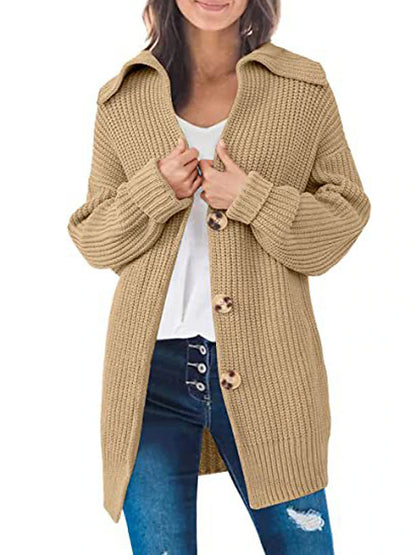 Women's Cardigan Sweater Shirt Collar Ribbed Knit Acrylic Patchwork Button Fall Winter Long Daily Going out Weekend Stylish Casual Soft Long Sleeve Solid Color Black White Yellow S M L