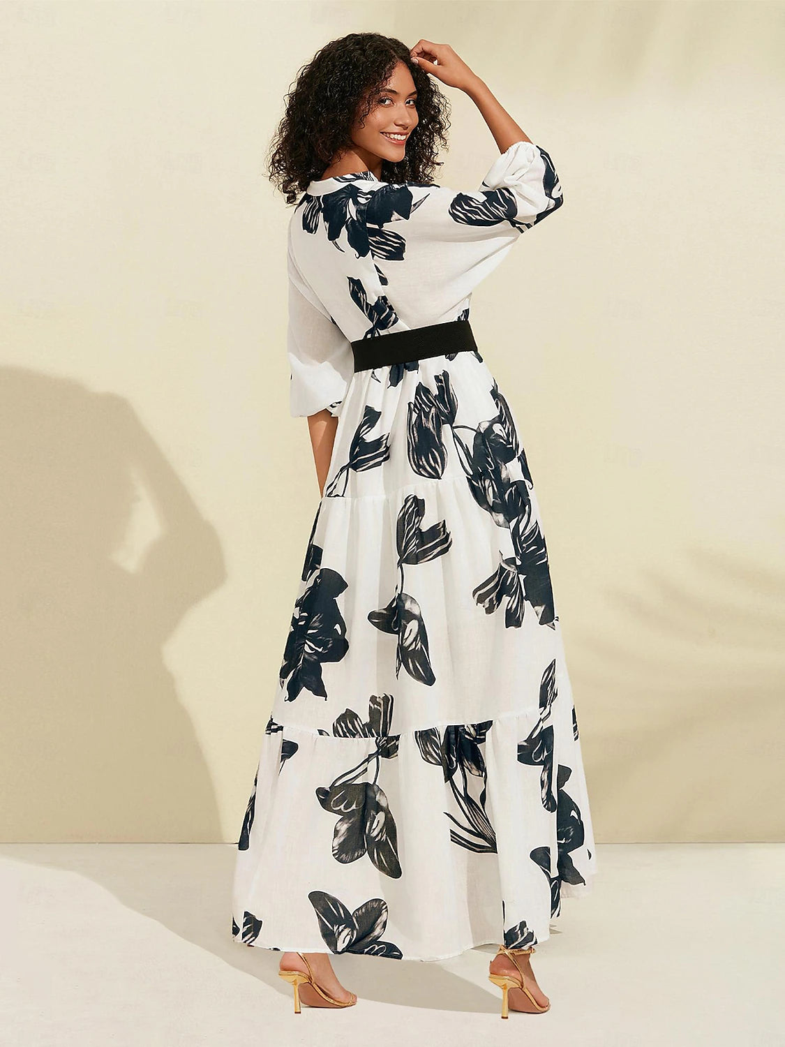 Floral V Neck Belted Maxi Dress