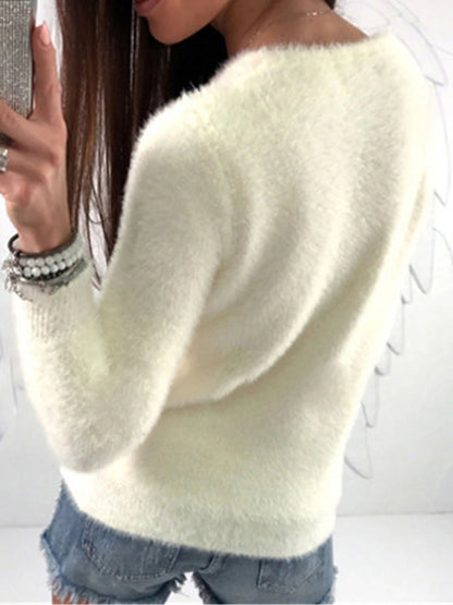 Women's Pullover Sweater Jumper Crew Neck Ribbed Knit Acrylic Beads Fall Winter Regular Outdoor Daily Going out Stylish Casual Soft Long Sleeve Solid Color Black White Pink XS S M