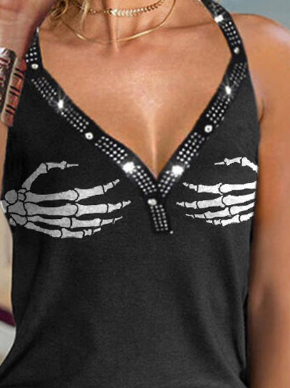 Fashion Finger Print V Neck Sleeveless Tank Top - LuckyFash™