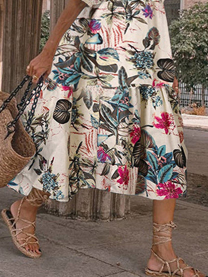 Fashion Print Round Neck 1/2 Sleeve Midi Dress - LuckyFash™