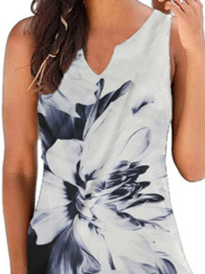Elegant Floral Print V-neck Sleeveless Dress - LuckyFash™