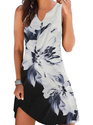 Elegant Floral Print V-neck Sleeveless Dress - LuckyFash™