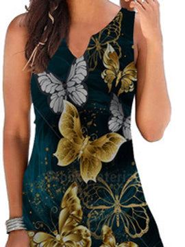 Elegant Floral Print V-neck Sleeveless Dress - LuckyFash™