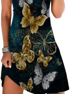 Elegant Floral Print V-neck Sleeveless Dress - LuckyFash™