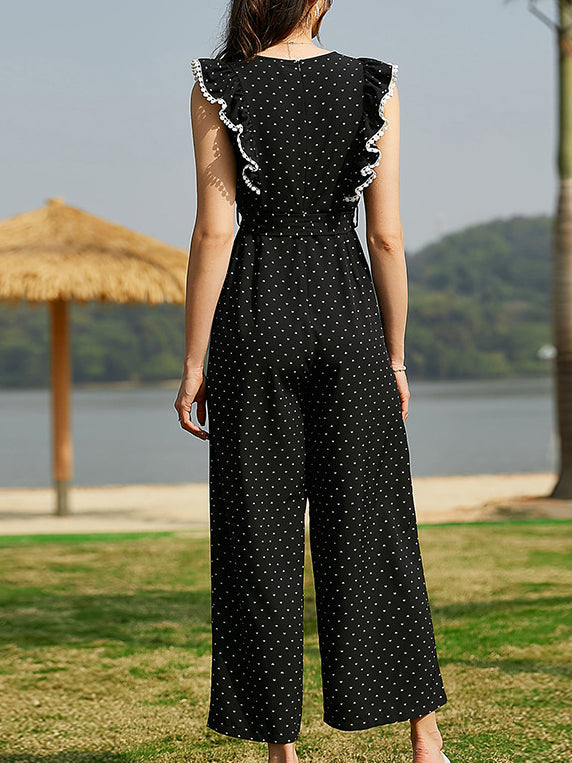 Women's Jumpsuits Lace Panel Lace Up Wide-Leg Jumpsuit - LuckyFash™