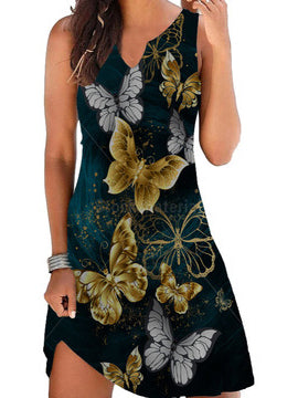 Elegant Floral Print V-neck Sleeveless Dress - LuckyFash™