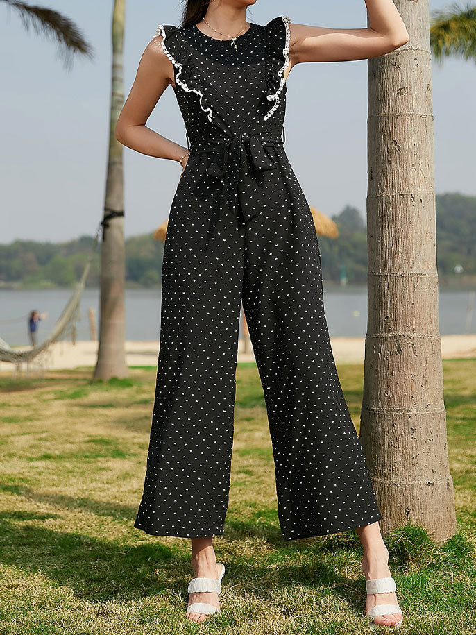 Women's Jumpsuits Lace Panel Lace Up Wide-Leg Jumpsuit - LuckyFash™