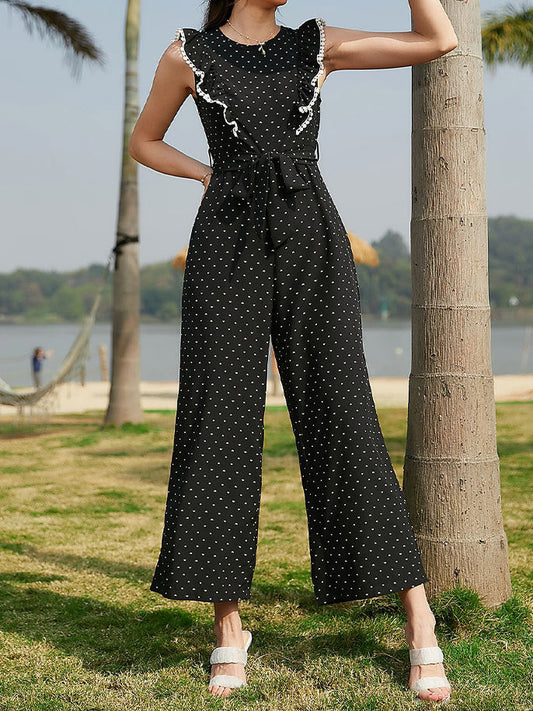 Women's Jumpsuits Lace Panel Lace Up Wide-Leg Jumpsuit - LuckyFash™