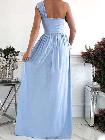 Dresses Simple Sleeveless Off Shoulder Slit Dress - LuckyFash™