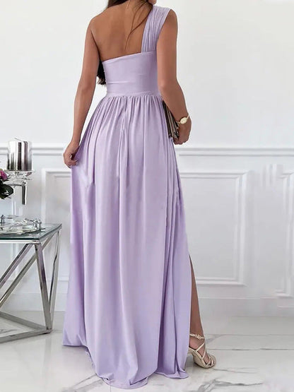 Dresses Simple Sleeveless Off Shoulder Slit Dress - LuckyFash™