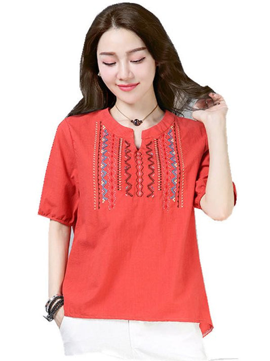 Women's Embroidery V-neck Short Sleeve Tee - LuckyFash™