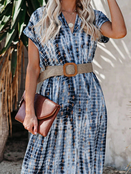 Fashion Printed V-neck Split Skirt With Belt - LuckyFash™