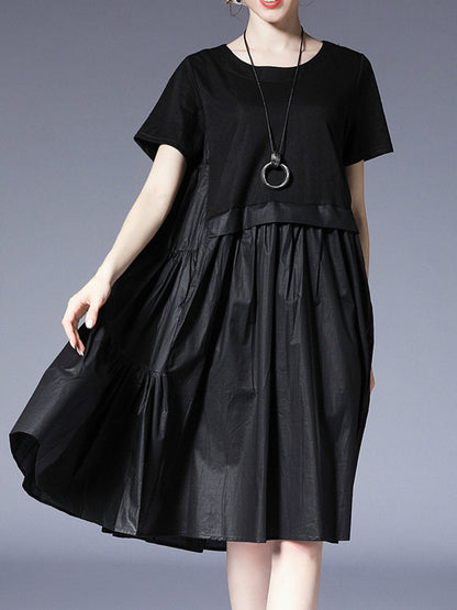 Women’s Dresses Loose Plus Size Round Neck Short Sleeve Stitching Midi Dress - LuckyFash™