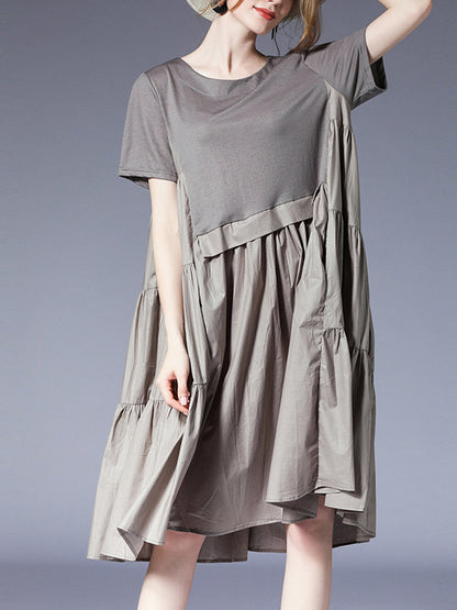Women’s Dresses Loose Plus Size Round Neck Short Sleeve Stitching Midi Dress - LuckyFash™