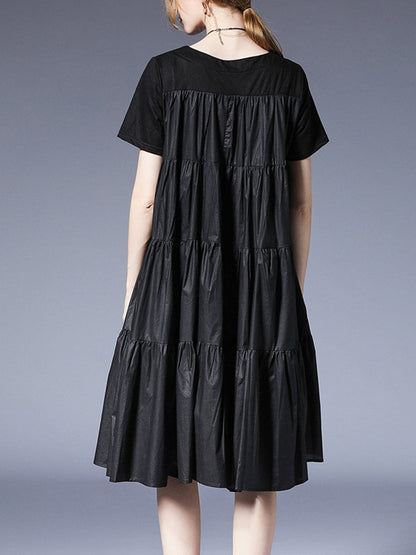 Women’s Dresses Loose Plus Size Round Neck Short Sleeve Stitching Midi Dress - LuckyFash™
