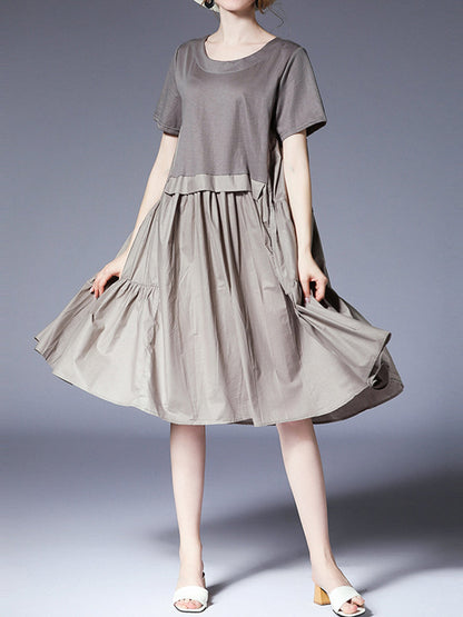 Women’s Dresses Loose Plus Size Round Neck Short Sleeve Stitching Midi Dress - LuckyFash™