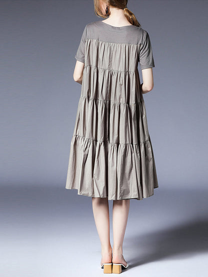 Women’s Dresses Loose Plus Size Round Neck Short Sleeve Stitching Midi Dress - LuckyFash™