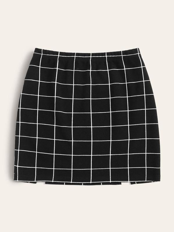 Grid M-Slit Mini Bodycon Skirt - LuckyFash™